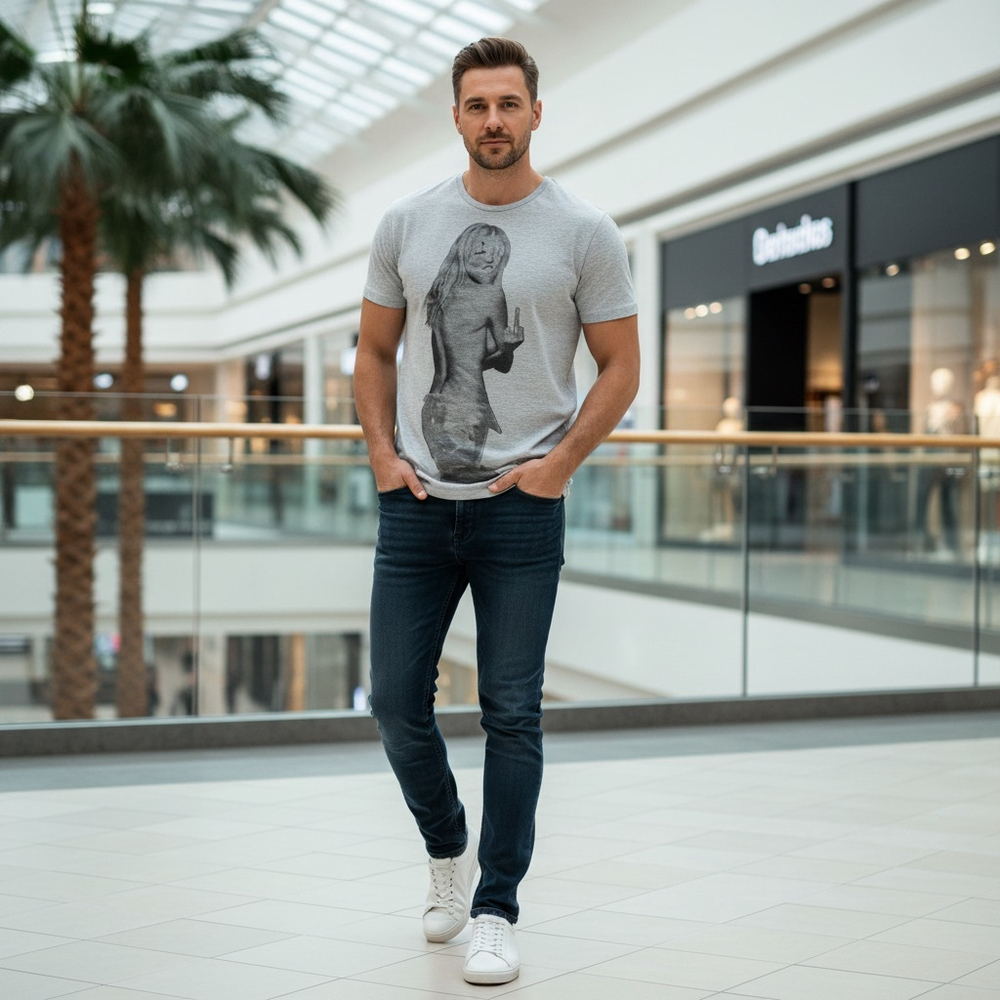 Men's Fashion Gray Graphic Tee Shirt XL